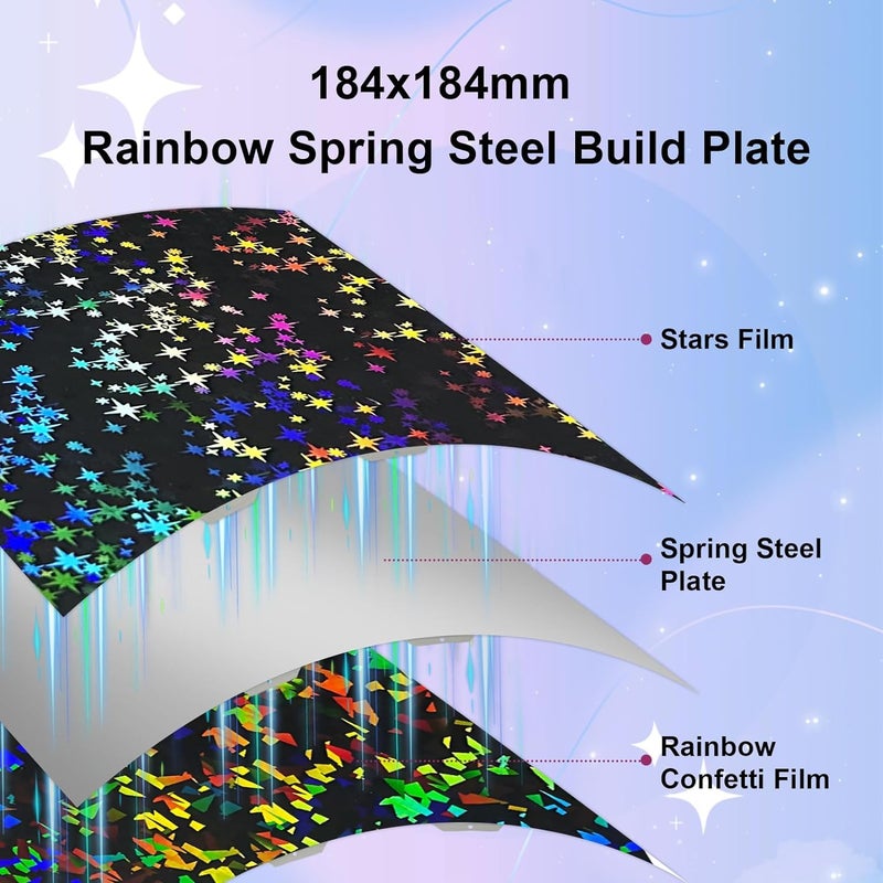 IdeaFormer-3D IdeaFormer 3D PEF PEY Build Plate for Bambu Lab A1 Mini, Rainbow Confetti PEY Galaxy Spring Steel Plate Double Sided Flexible Sheet 184x184mm - Image 2